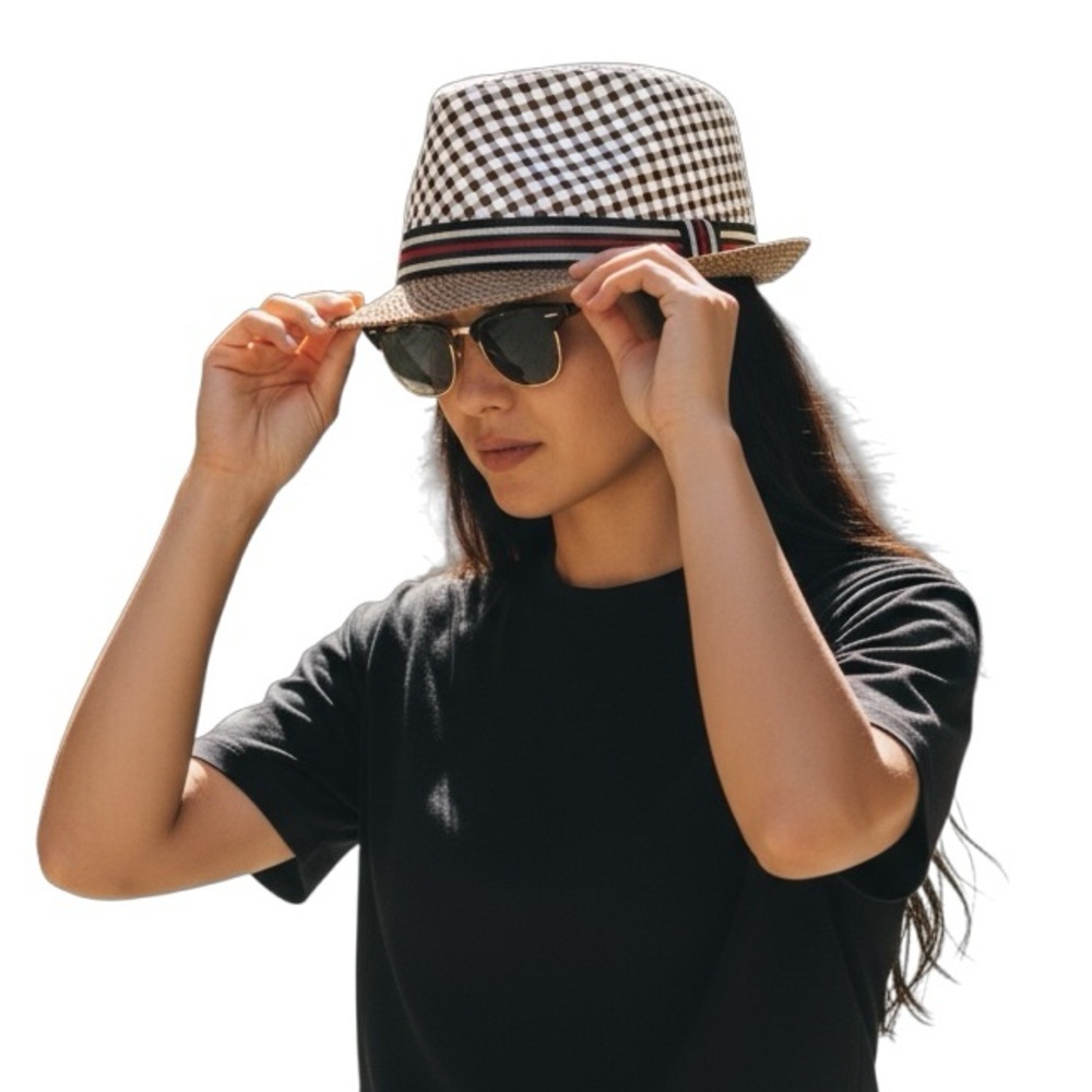 NEW Unisex Woven Fedora Hat Neutral Straw Striped Band Holiday Resort Festive